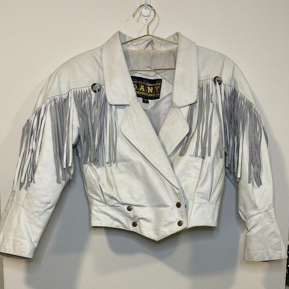Vintage Jackets & Blazers - D.A.N.Y Vintage White Fringe Leather Jacket